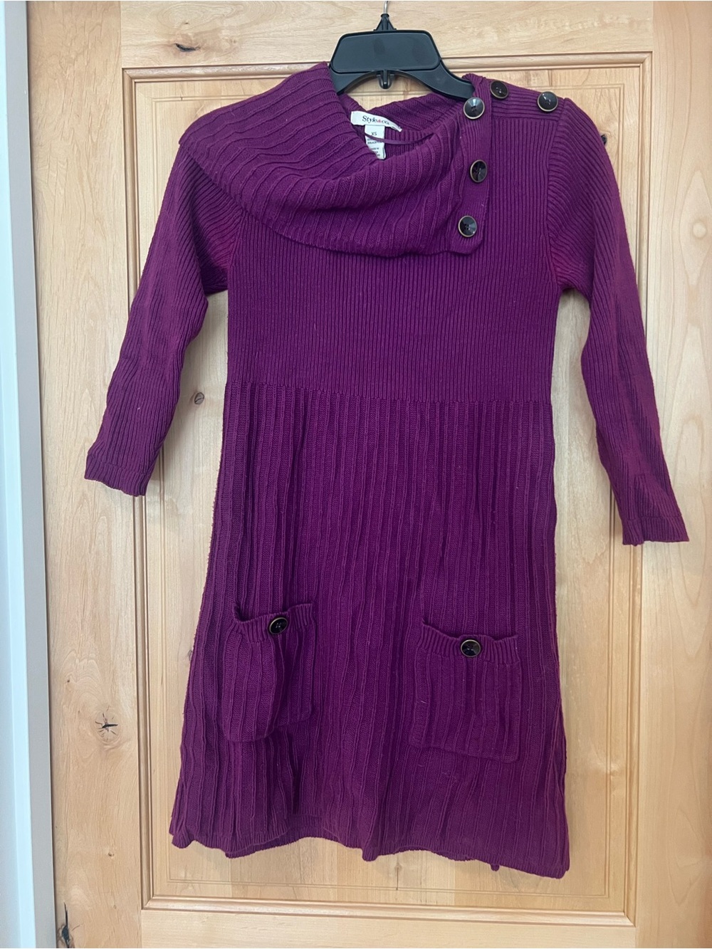 Style & Co. Purple Ribbed Button-Shoulder Sweater Dress